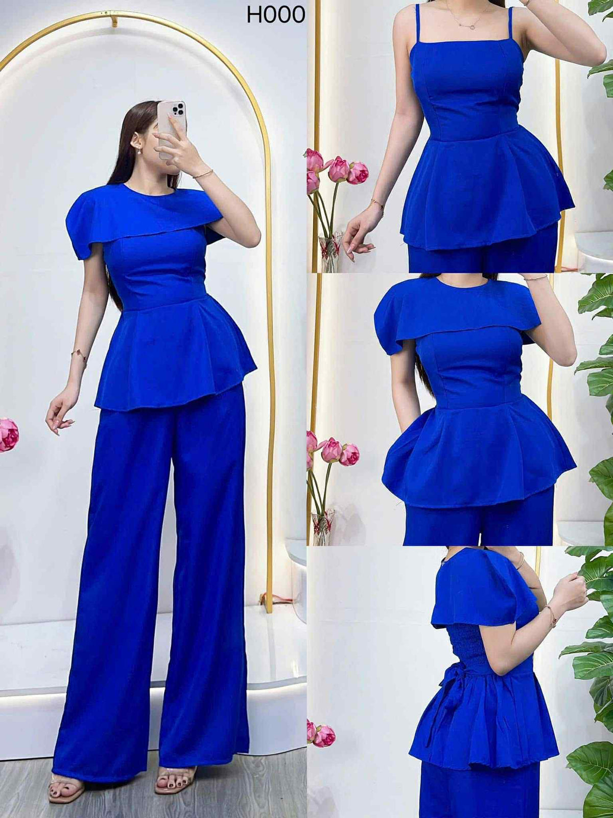 Elegant Peplum Pants Set – H000