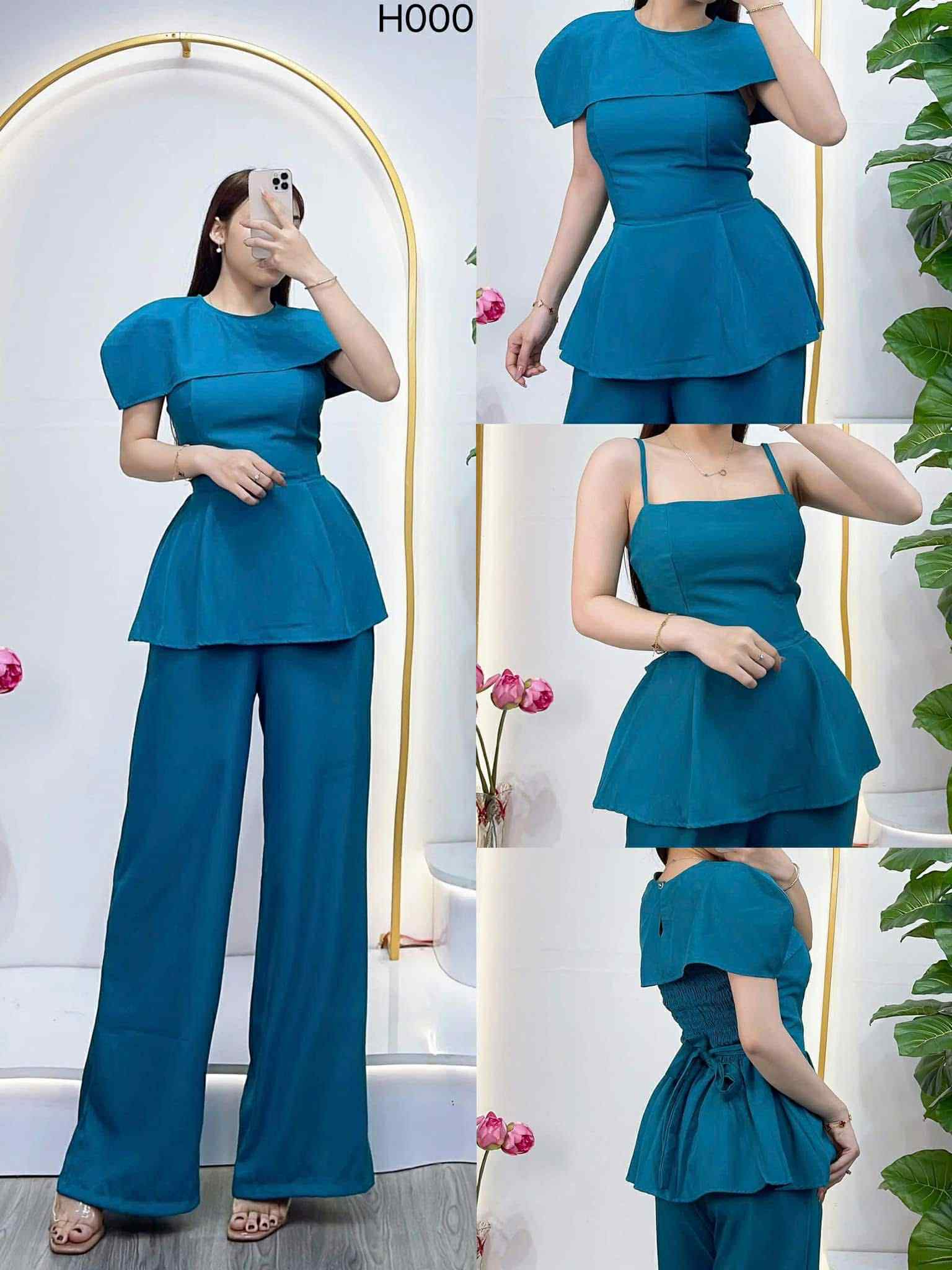 Elegant Peplum Pants Set – H000