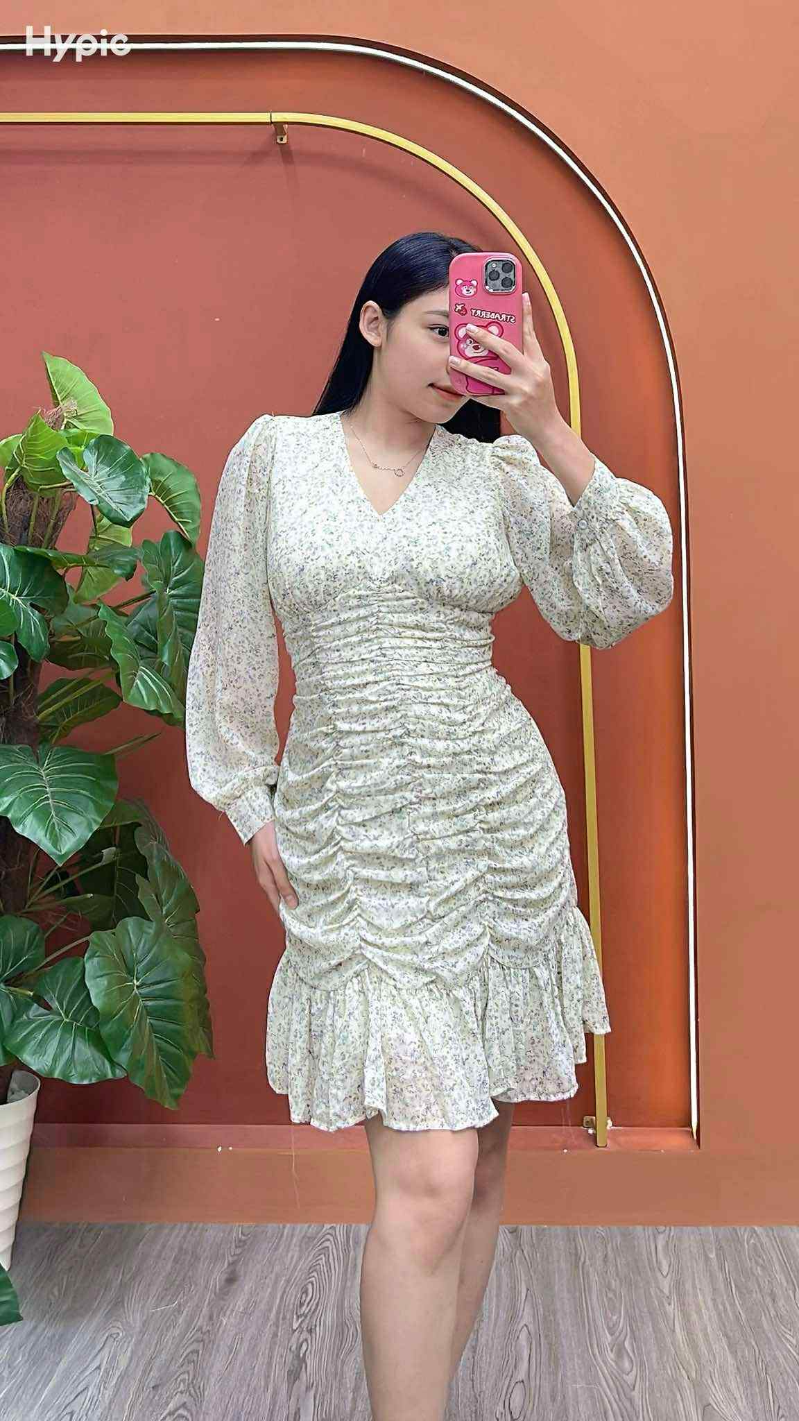Skyline Ruffle Ruched Dress – Long Sleeve Elegance