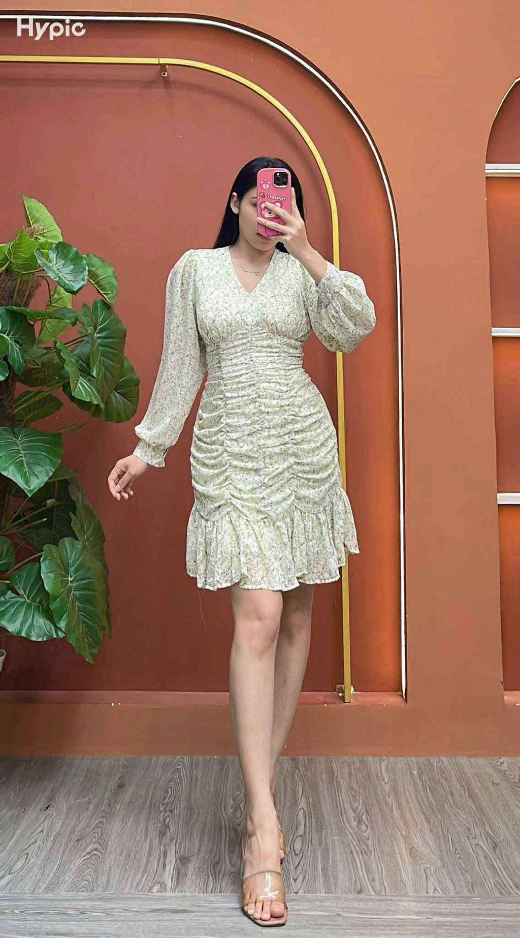 Skyline Ruffle Ruched Dress – Long Sleeve Elegance