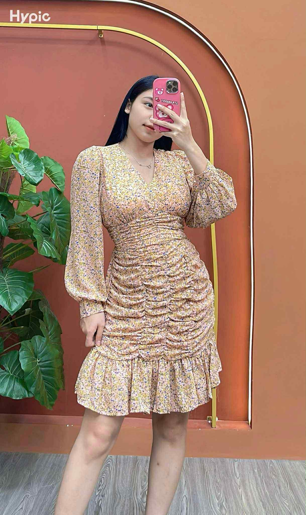 Skyline Ruffle Ruched Dress – Long Sleeve Elegance